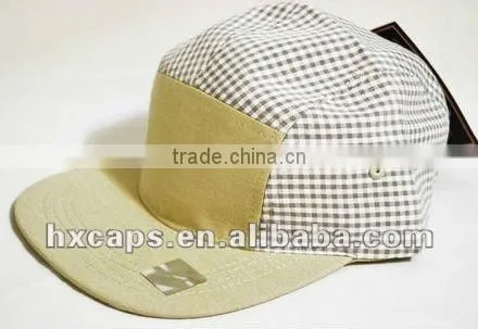 wholesale custom flat brim 5 panel flat caps plaid cap