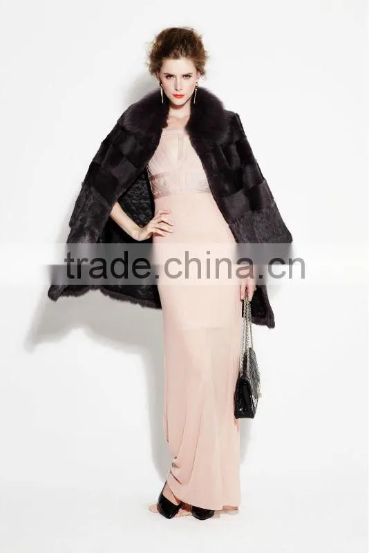 Long chinese winter rabbit fur coat from china