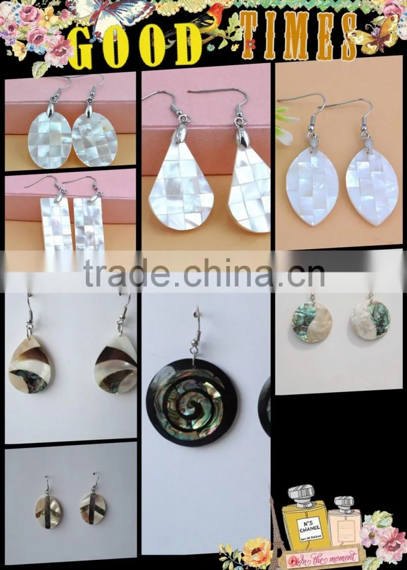 Mix natural abalone shell hoop earrings coconut mosaic earrings round hollow paua shell earrings
