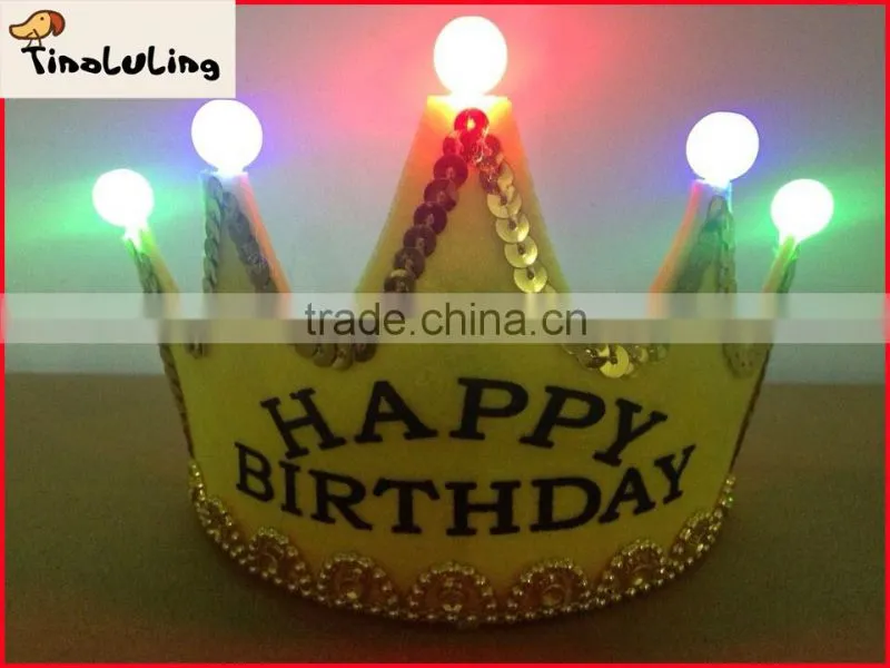 2014 new happy birthday child hair ornaments crown hair accessory with light