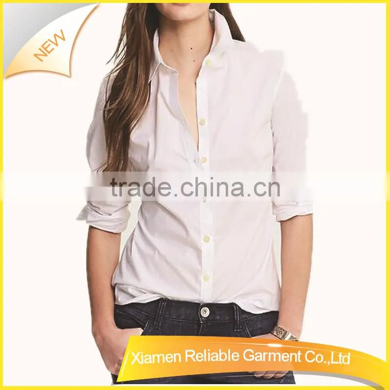 White fashion center front button shirt for women