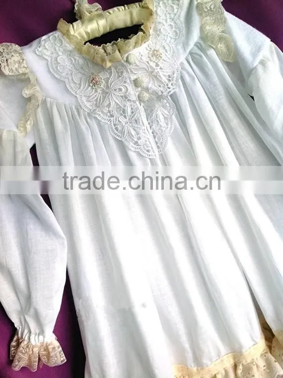 Girls Classic Long Sleeved Vintage Lace Embellished Nightgown Baby Kids Christmas Sleepwear 100% Cotton Lace Crochet Dress