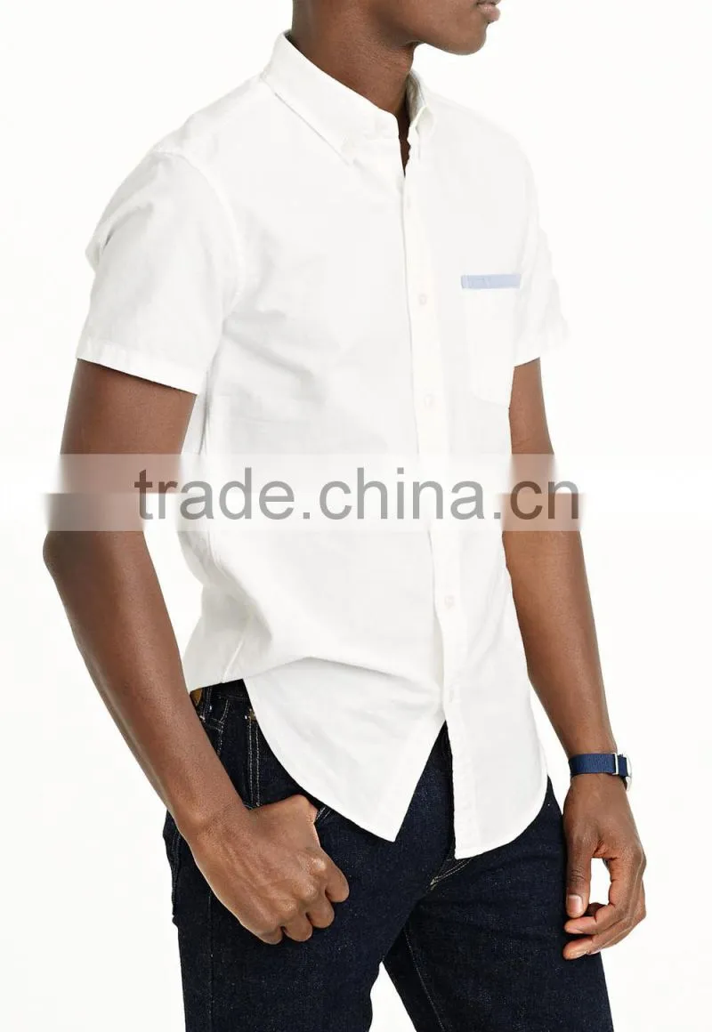 2015 SHORT-SLEEVE VINTAGE OXFORD SHIRT WITH TIPPED POCKET slim fit button down summer men shirts