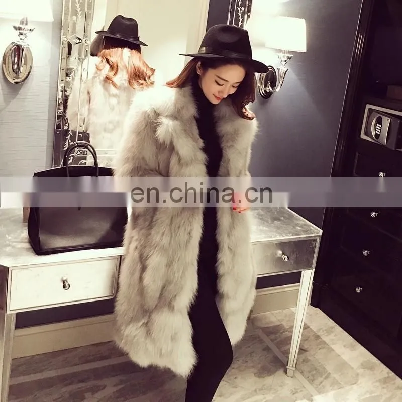European Style Top Selling Real Fox Fur Products Cheap Women Knee Length Winter Coat