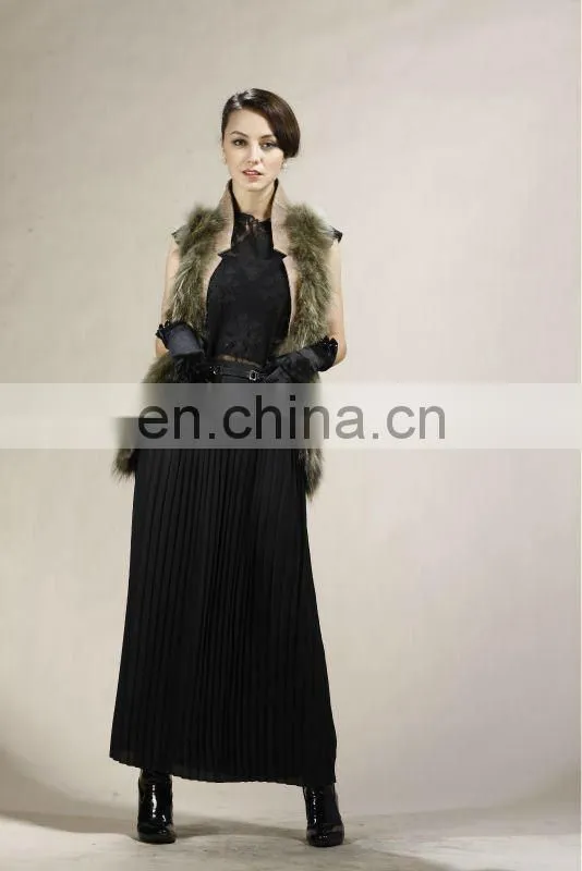 Racoon Dog Fur Gilet With Real Lamb Leather Trim New Fashion Women Gilet STY.NO. 5016#