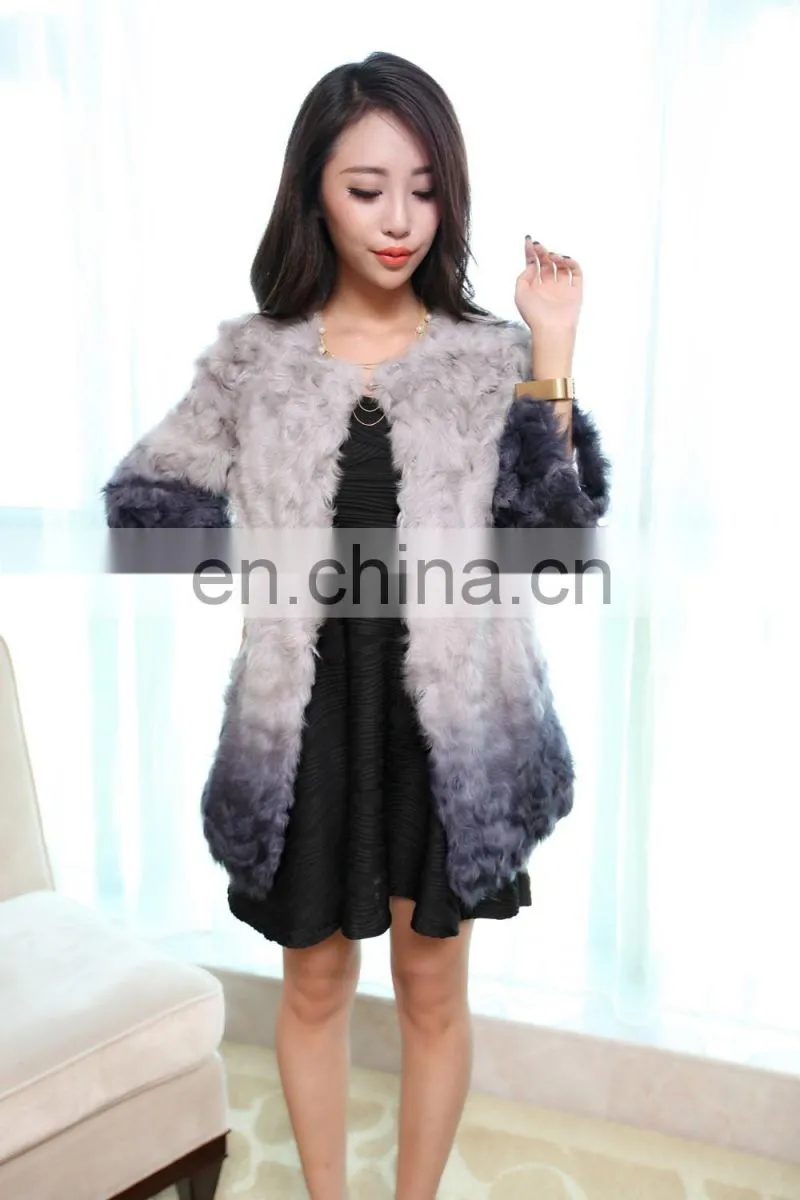 winter gradient color lamb fur long coat for women