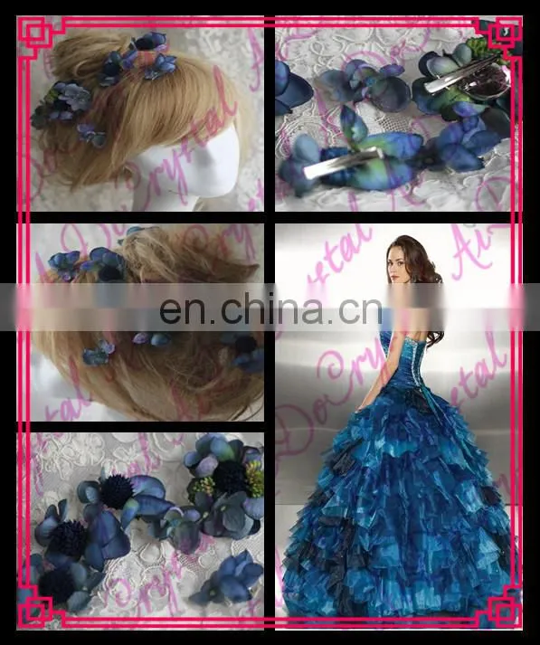 Aidocrystal Exquisite deep blue artificial flower hair pins bridal fascinators for party