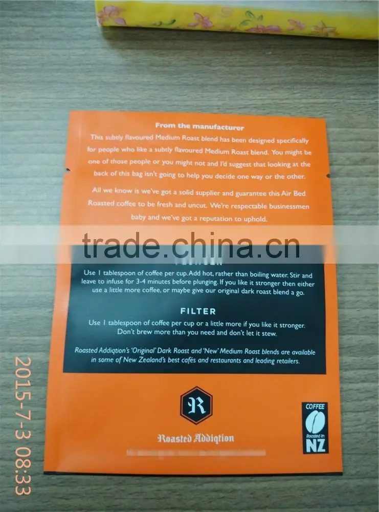 plastic lamination empty tea bag with custom printing