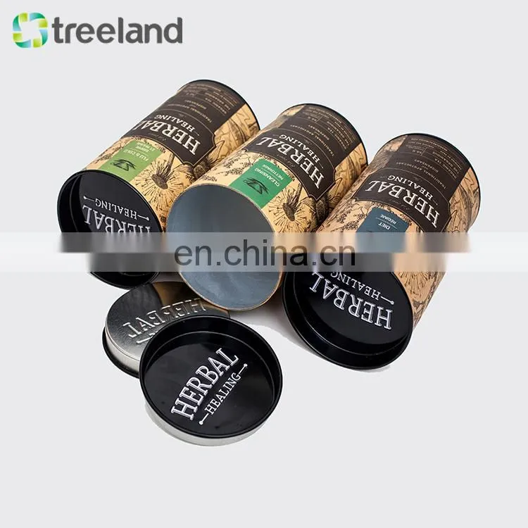 Popcorn paper canister herb tin box kraft tube with black tin lid