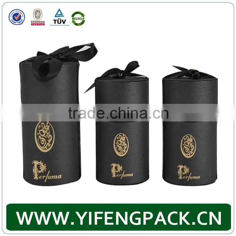 Black Gift Paper tube box/cylinder Box/Round Box with ribbon