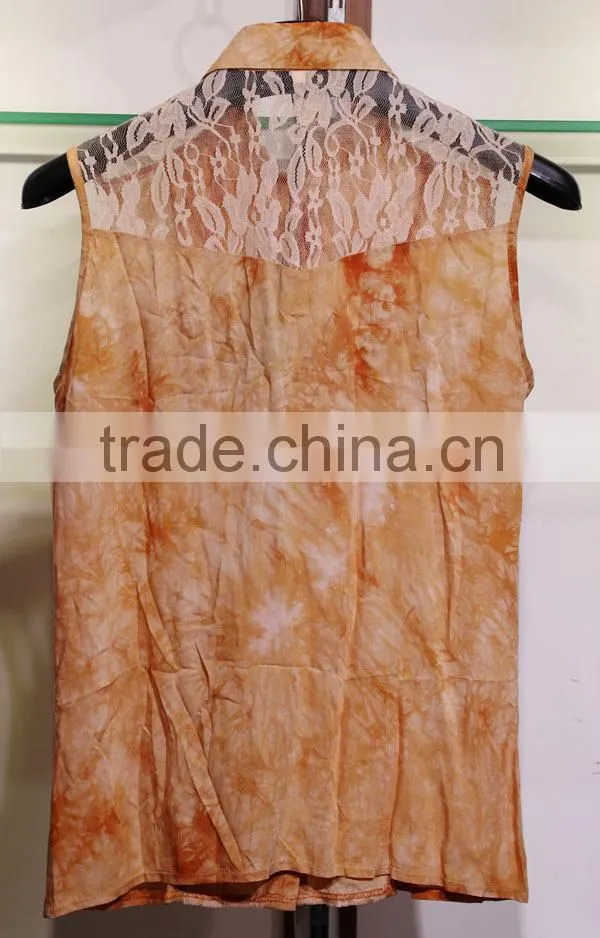 tie-dye rayon sleeveless blouse for ladies
