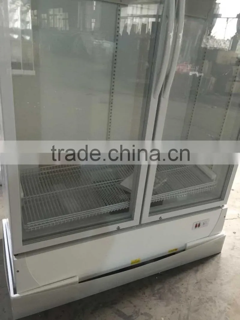 Double doors glass soft drink display refrigerator showcase