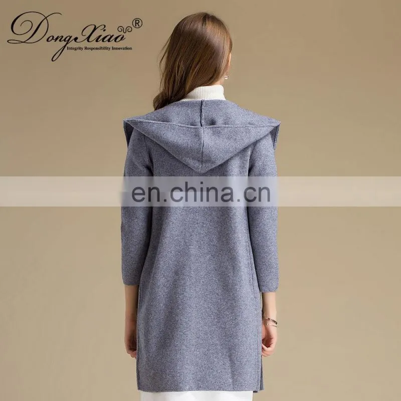 Casual Vintage Women's Winter Coat Custom Knitted Pure Cashmere Cardigan with Hood Winter Sweater