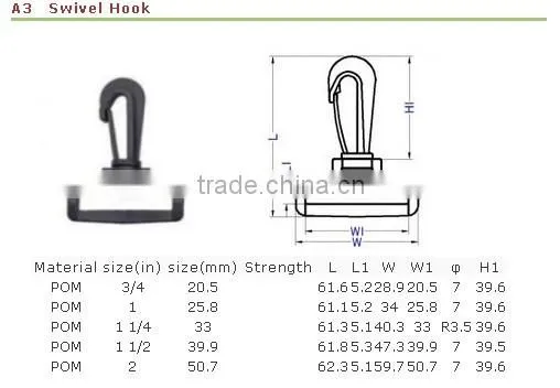 Wholesaler plastic swivel snap hook belt clip for bag