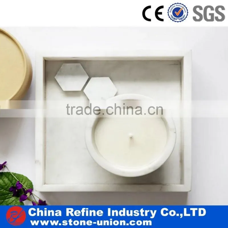 White Marble Wine and Food Serving Dinner Plates Natural Stone Tea Tray