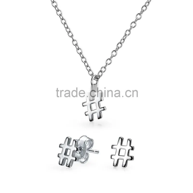 Xuan Huang 925 Sterling Silver Hashtag Necklace Earring Set