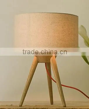 Modern Tripod Wood Table Lamp With Fabric Drum Shade