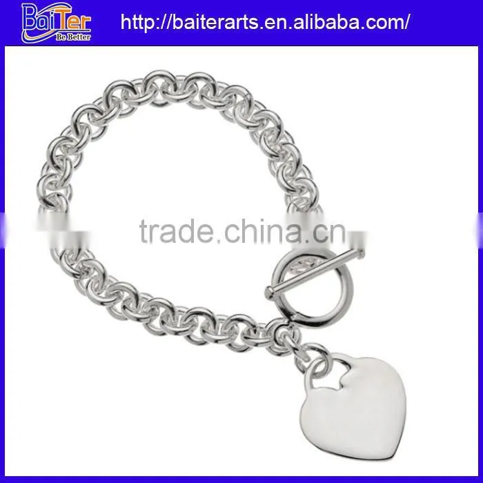 Fashion 925 Sterling Silver Diamond Heart Shaped Tennis Bracelet Heart Bracelet
