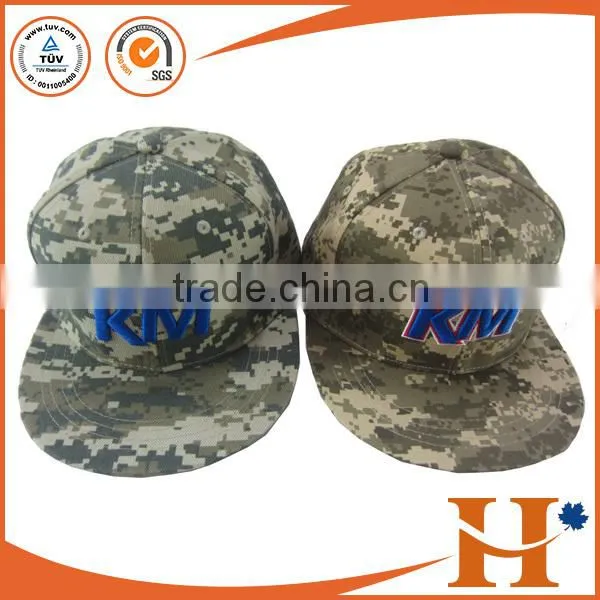 Custom Metal LOGO Camo Sanpback Cap, 3D Embroidery Camouflage Pattern Flat Brim Cap