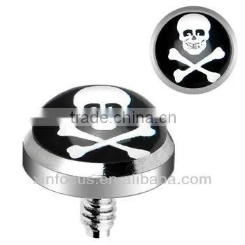 Surgical Steel Internally Threaded Skull Crossbones Logo Dermal Anchor Top body piercing accessories