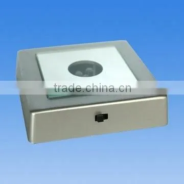 3D laser engraved crystal cube with multicolor round rotating led light base/rotating display led light stand