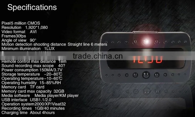 5 million CMOS Full HD mini alarm clock camera