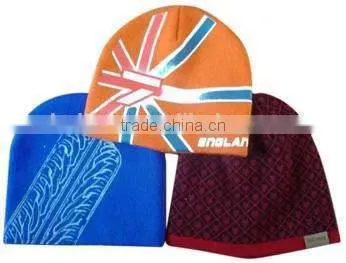 100% acrylic yarn printing beanie hat knitted beanie hat acrylic beanie hat