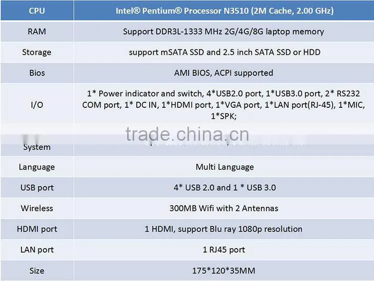 computer wholesale distributor n3510 2.00 ghz hd ports fanless mini pc linux Dual display 300M WIFI Quad core processor
