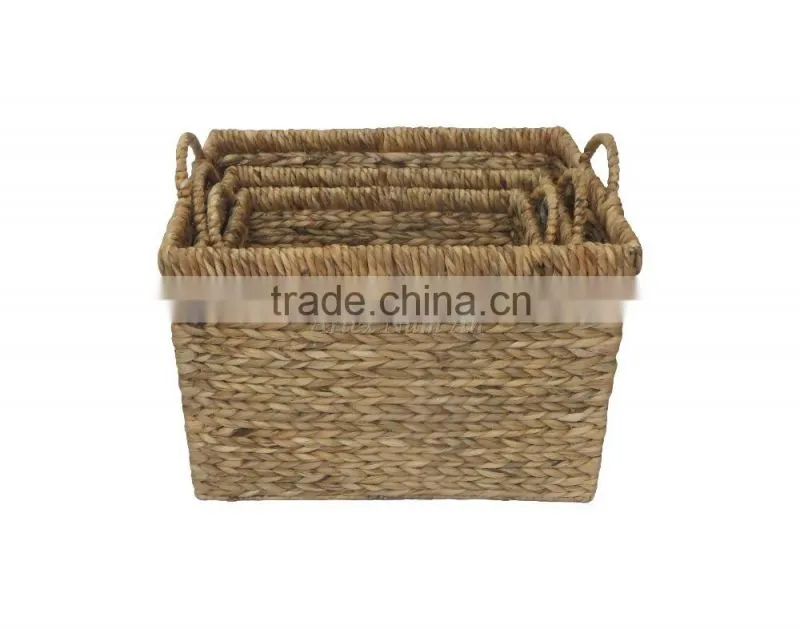 Rectangular Water Hyacinth Basket/Storage Basket With 2 Handle /Made in Vietnam Set of 3