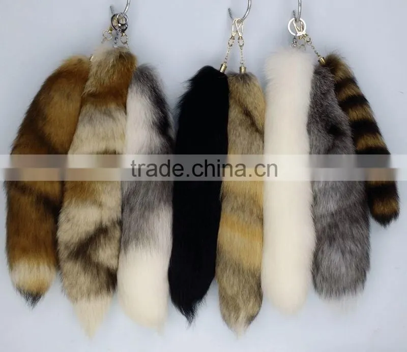 Natural Silver Fox Tail Fur Keychain / Fox Fur Tail keychain / Dye Colorful Fox Tail Keychain