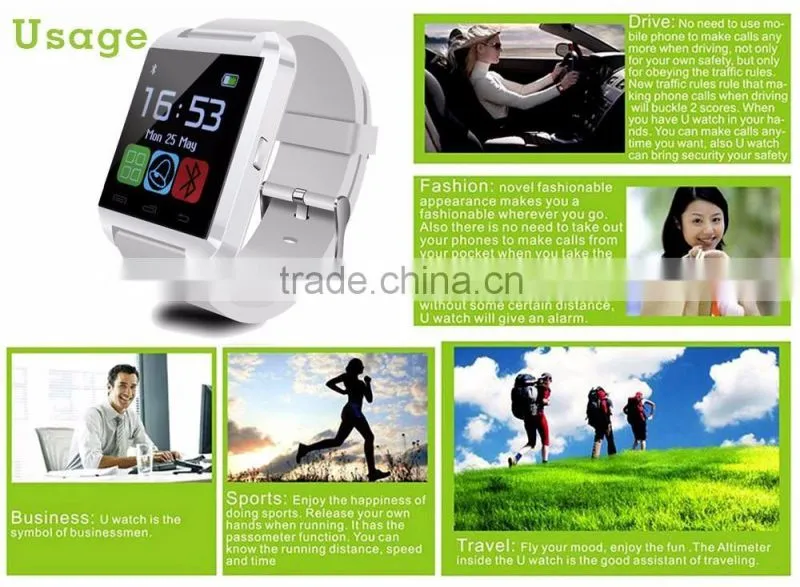 Wrist Watch for Samsung S4/Note 2/Note 3 HTC LG Huawei Xiaomi Android Phone Smartphones U8 Bluetooth Smart Watch