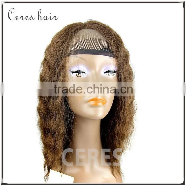 sexy & wild long curly wavy hair wig slight brown 100 percent human hair wigs with front lace cap