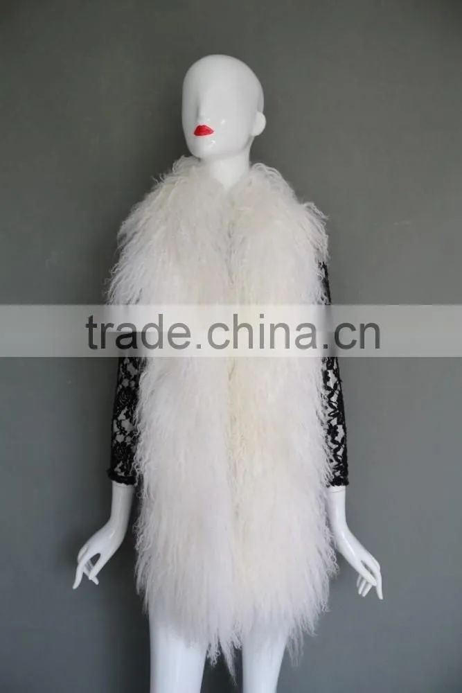 Women Long Mongolian fur Scarf Winter warm neck collar real Sheep Fur muffler stole