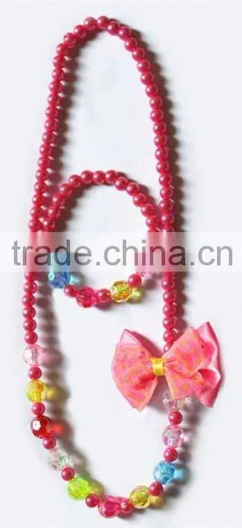 Candy colorful beaded necklace bracelet set with silk flower for kids