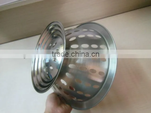 Hot sale stainless steel colorful fruit basket with handle sstainless steel fruit bowl with standing, metal leaking bowl