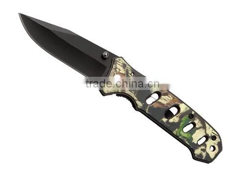 black blade Folding Knives with Fall forest camo coated aluminum handle