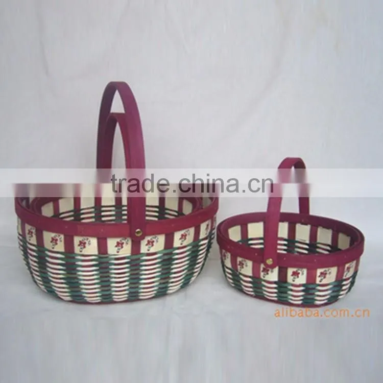 Handwoven wooden christmas decorative basket with handle