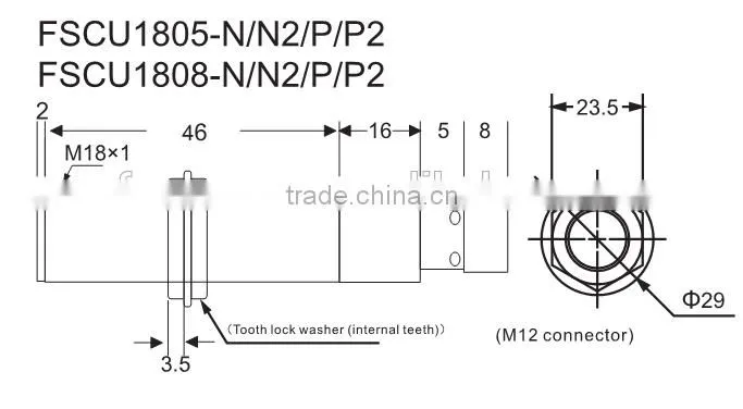 FSCU1805 series M18 3-Pins Inductive Proximity Sensors, Connector Type, Sensing Part Is Made of Metal, Full Metal Housing.