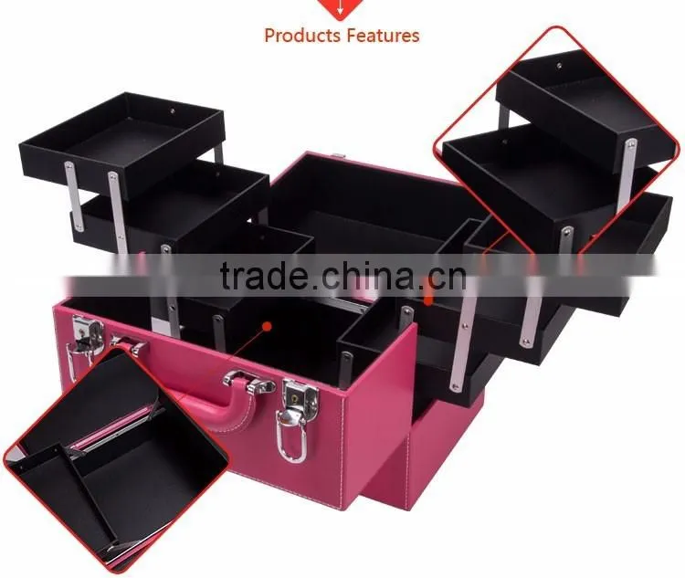Women Beautiful Pink Pvc Material Lighted Makeup Case