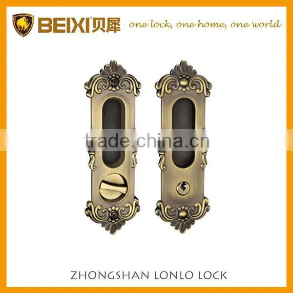 New design zinc alloy satin brass finish passage sliding glass door lock