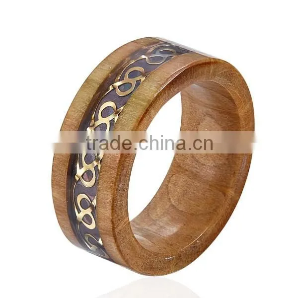 Natural Red Wooden Ring with Metal Piece Inlay