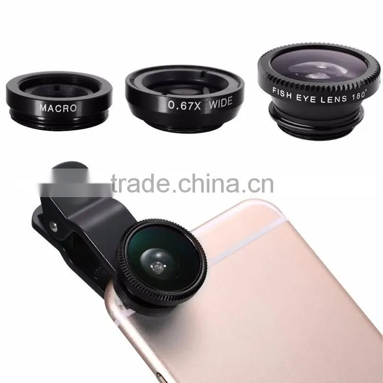 Universal Clip Detachable 3 in 1 Fish Eye Lens Wide Angle Macro Optical Lens Cell Phone Camera Lens