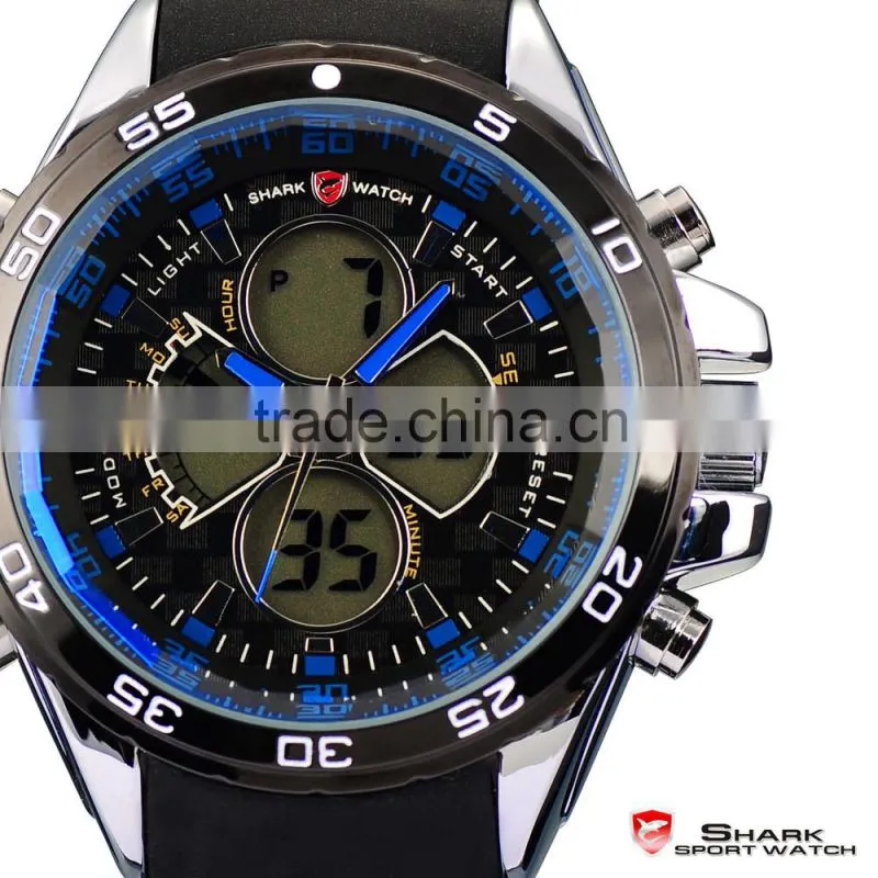 SHARK Men's Date Day Alarm LCD Sports Quartz Rubber Army Wrist Watch
