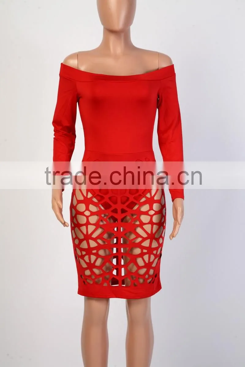 Bonvatt 2017 New Arrival Red Hollow Out Turtleneck Knee-Length Bandage Dress Sleeveless With Hole Sexy Costumes