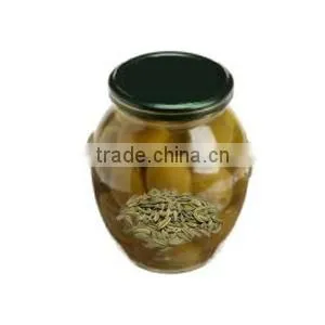Cracked Purple Olives with Fennels. High Quality 100% Tunisian Table Olives. Cracked Olives 370 ml Glass Jar