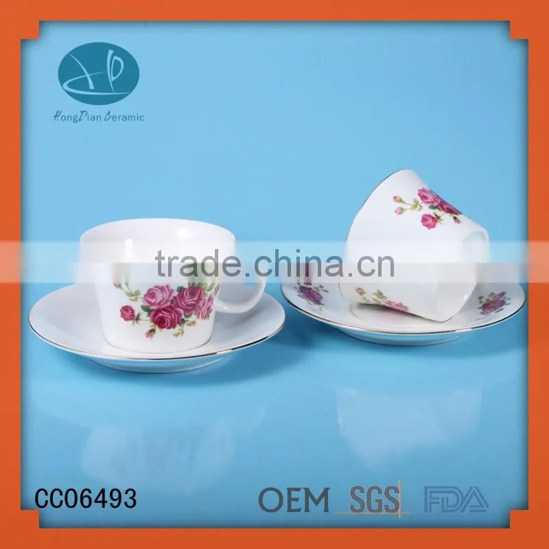 Tea Set china gold rim tea cup and saucer,bulk china tea cups and saucer with decal