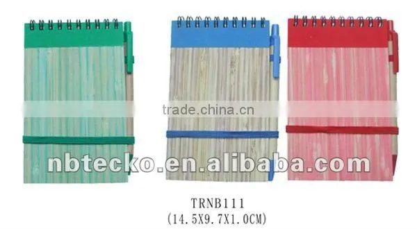 New design for promotional bamboo cover recycled note book with recycled ball pen
