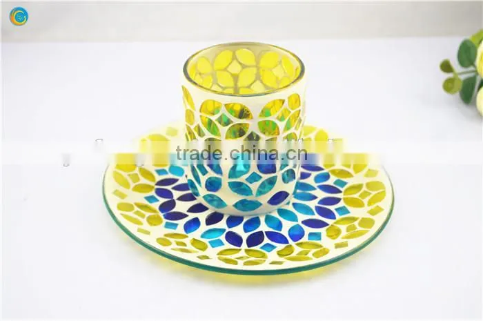 Color Mosaic Candle Holder with Iron Art