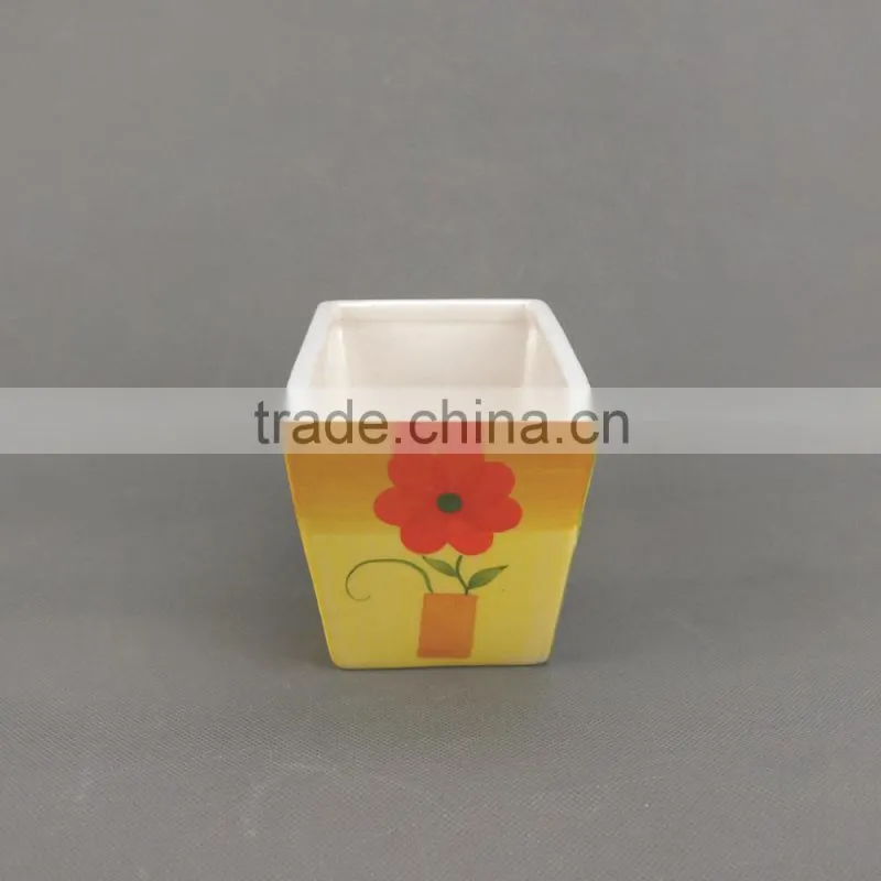 Flower Power Mod Multi-Colored Floral Patterned Ceramic Flower Planters