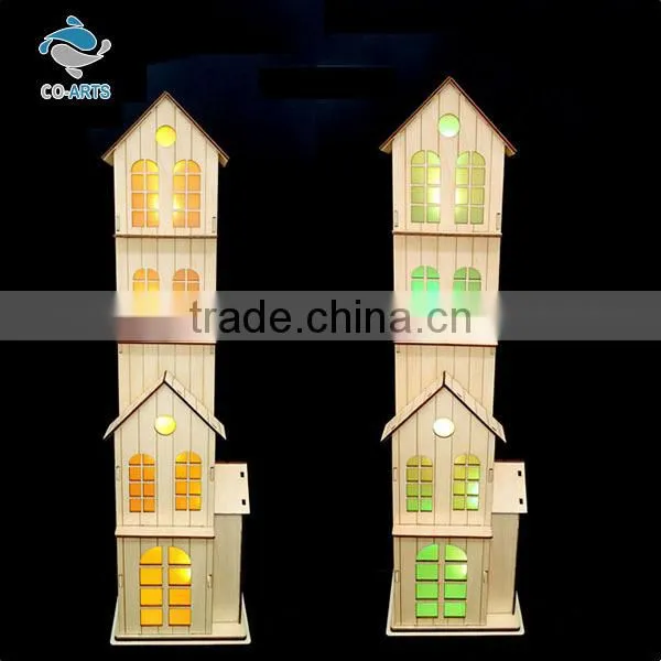 Hot selling multi color building shaped decorative wooden lantern lighting
